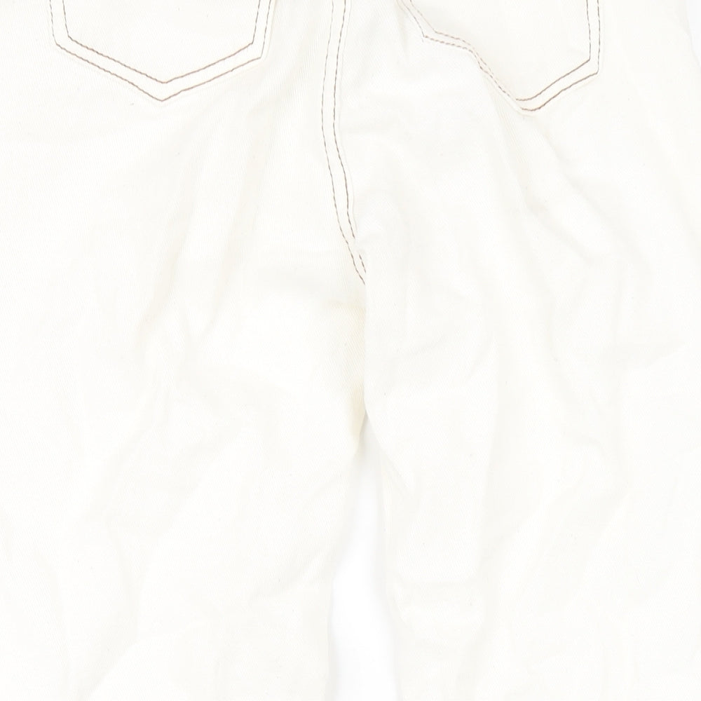 PRETTYLITTLETHING Womens Ivory Cotton Straight Jeans Size 4 L28 in Regular Zip