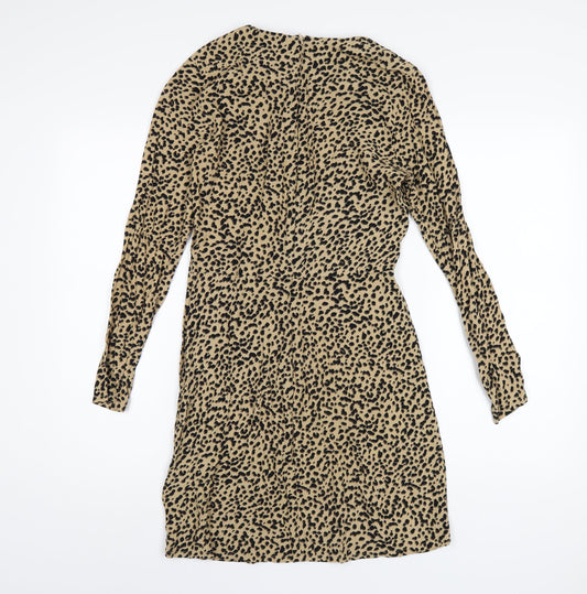 H&M Womens Brown Animal Print Viscose A-Line Size 6 Round Neck Zip
