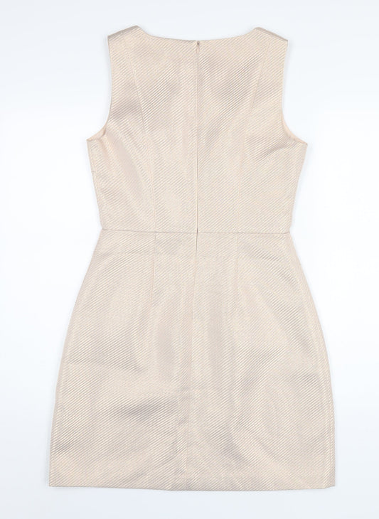 Oasis Womens Beige Polyester A-Line Size 8 V-Neck Zip