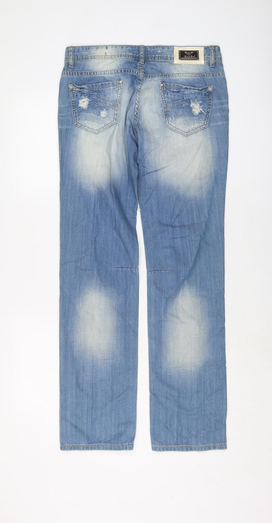 Black Bat Mens Blue Cotton Straight Jeans Size 32 in L32 in Regular Button