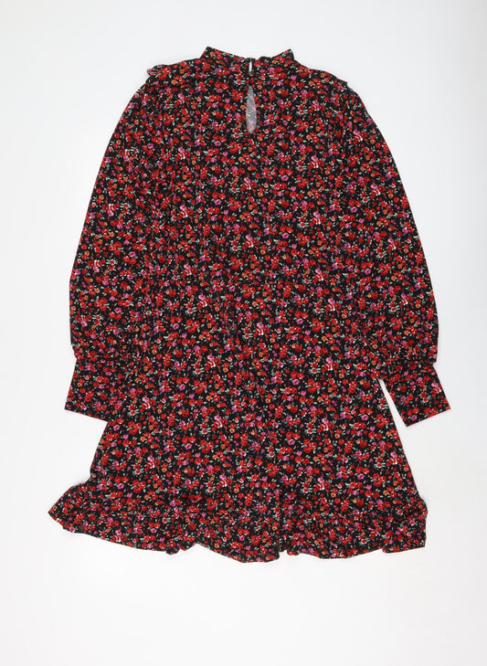 Oasis Womens Multicoloured Floral Polyester A-Line Size M Mock Neck Button