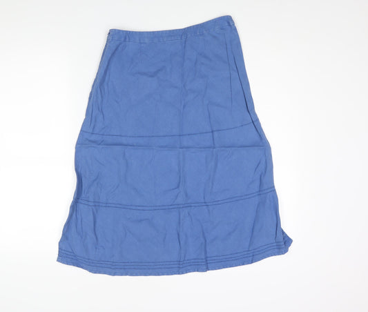 EAST Womens Blue Linen A-Line Skirt Size 8 Zip - Cut Out Detail
