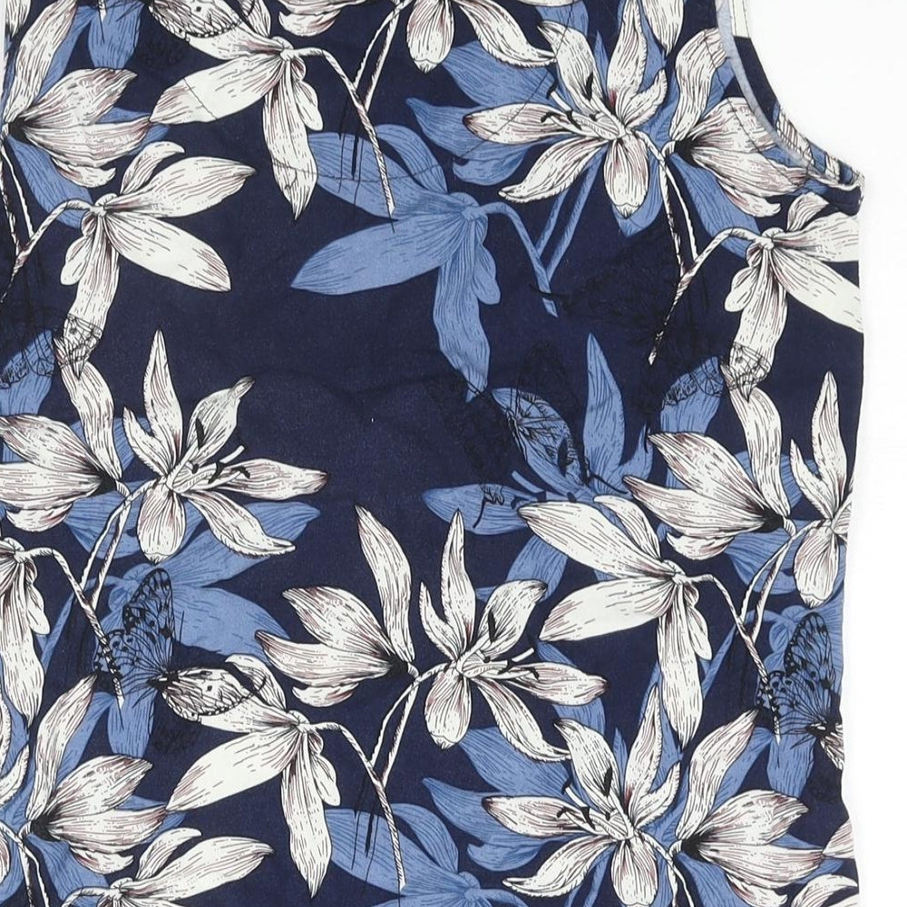 Lakeland Womens Blue Floral Viscose Basic Blouse Size S V-Neck