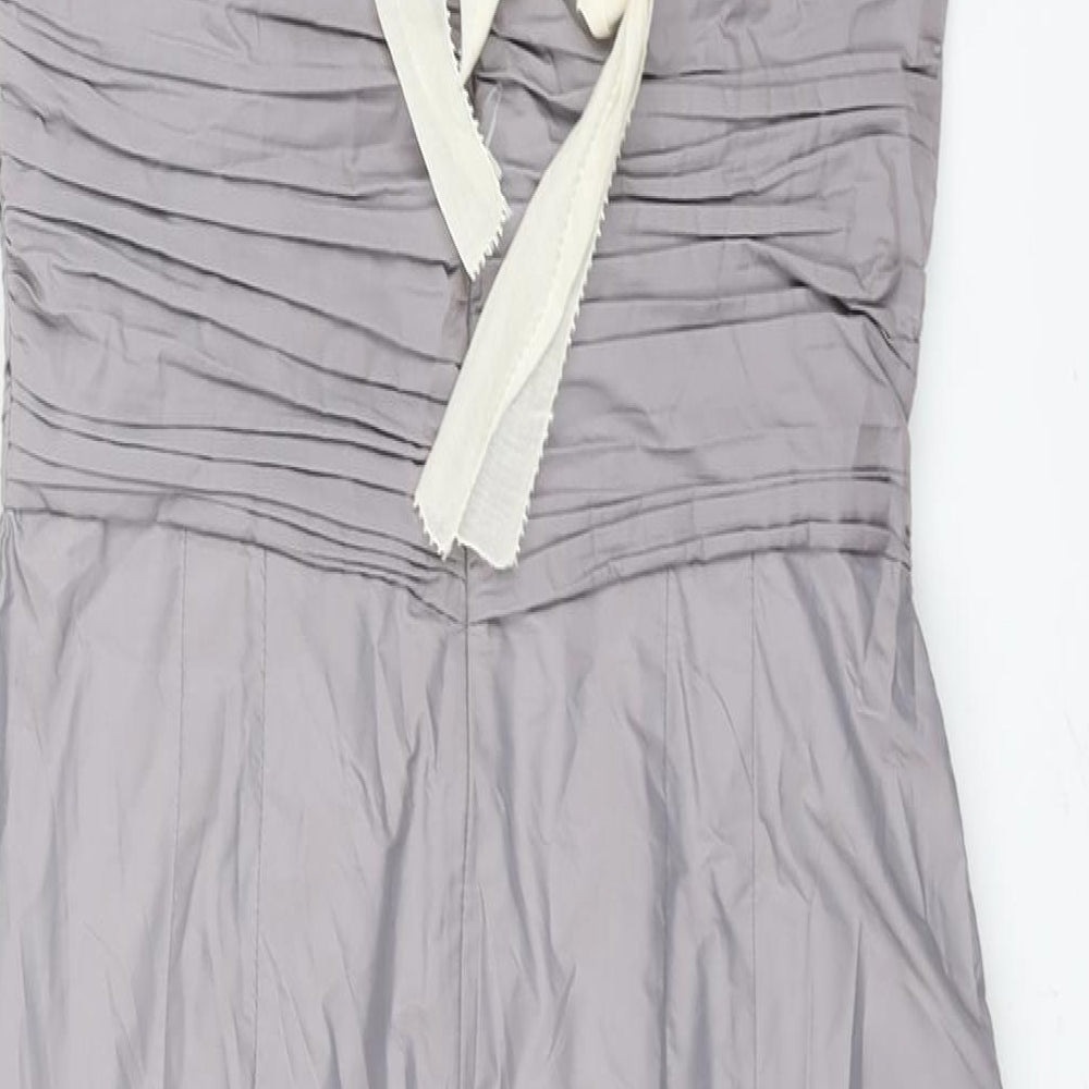 Hoss Womens Grey Cotton Shift Size 10 Round Neck Zip - Rouched Detail Bow