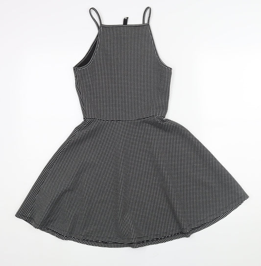 Divided by H&M Womens Black Geometric Polyester Fit & Flare Size 10 Square Neck Pullover