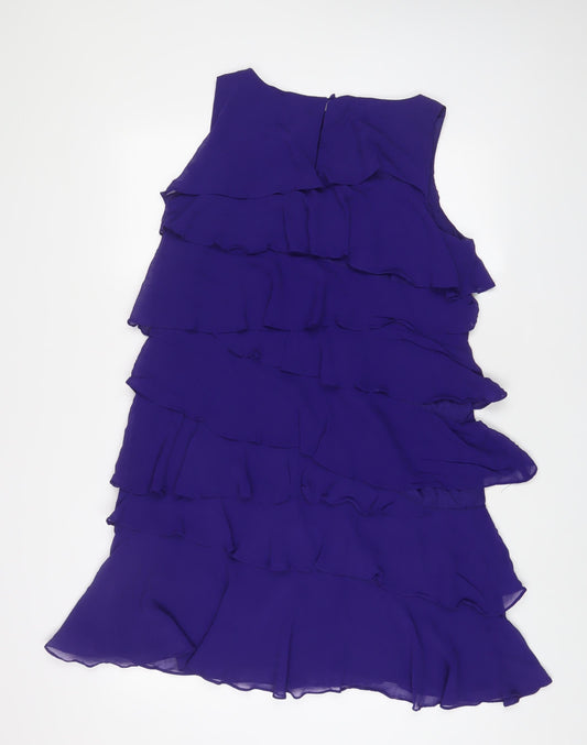 Monsoon Womens Purple Silk A-Line Size 14 Boat Neck Zip