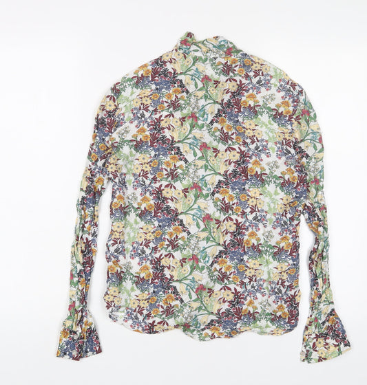 Zara Womens Multicoloured Floral Viscose Basic Button-Up Size S Collared