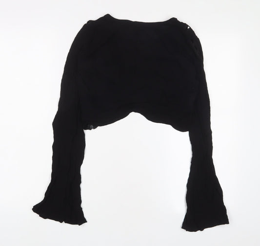 FOREVER 21 Womens Black Viscose Cropped Blouse Size S V-Neck - Embroidered