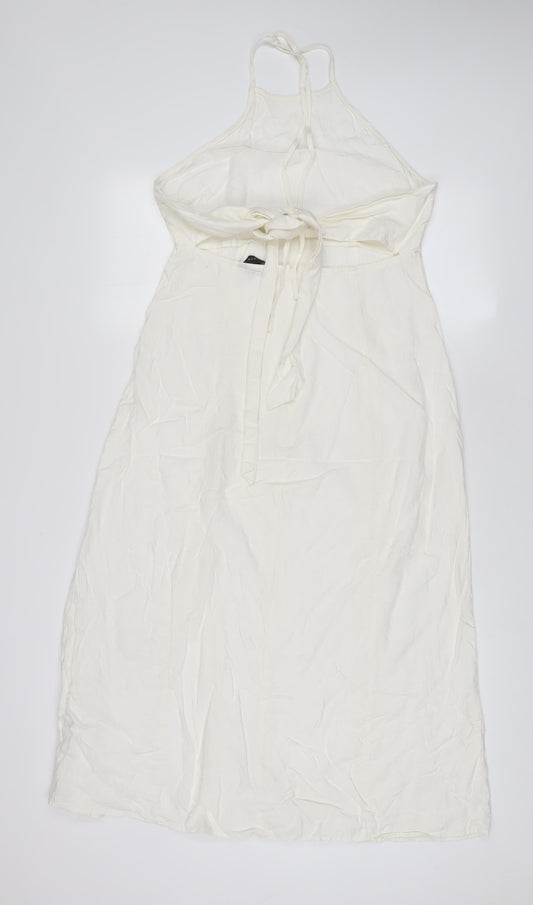 NEXT Womens Ivory Cotton A-Line Size 10 Square Neck Tie - Side Slit