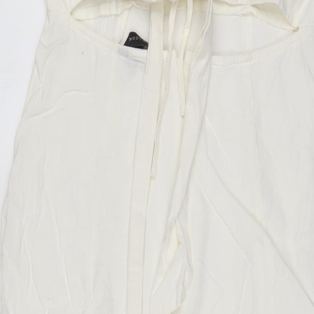 NEXT Womens Ivory Cotton A-Line Size 10 Square Neck Tie - Side Slit