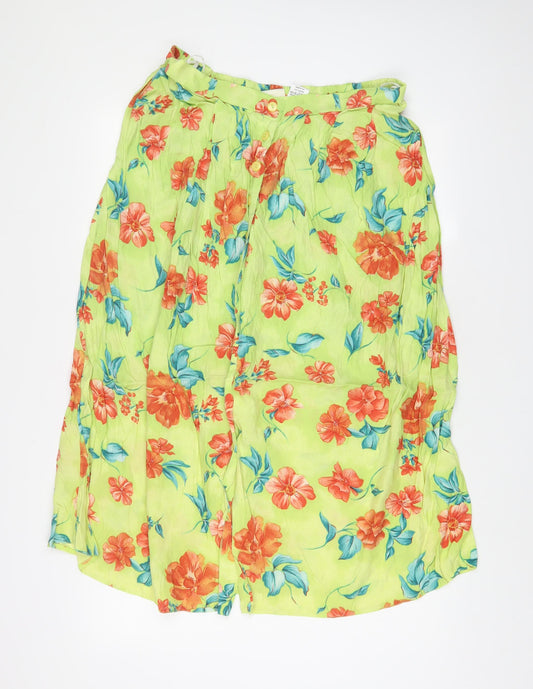 Design Essentials Womens Green Floral Viscose A-Line Skirt Size 18 Button