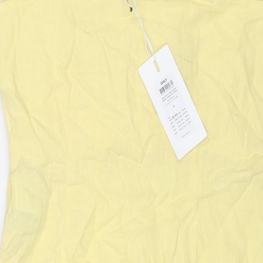Only Womens Yellow Linen Mini Size L Square Neck Zip