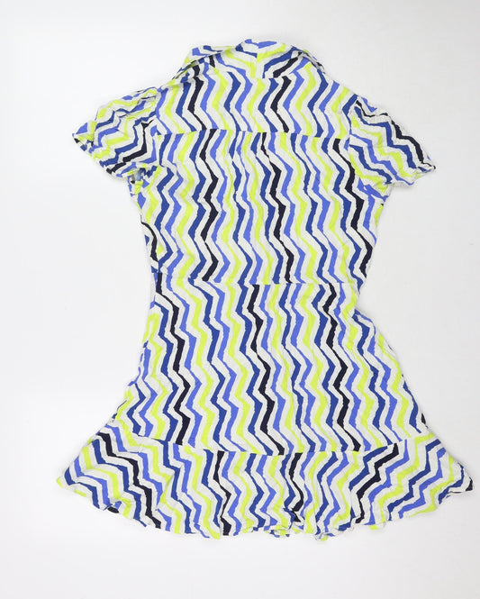 Marks and Spencer Womens Multicoloured Striped Viscose Shirt Dress Size 12 Collared Button