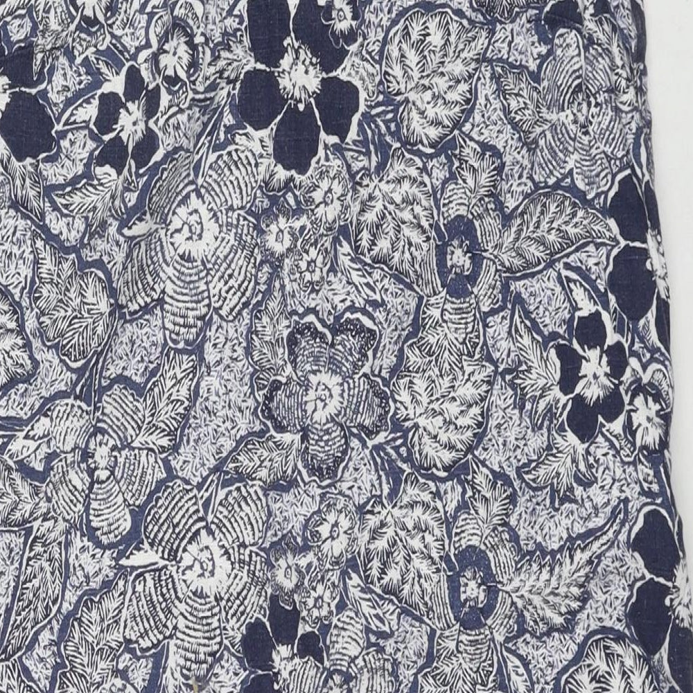 NEXT Womens Blue Floral Linen A-Line Size 10 Round Neck Pullover