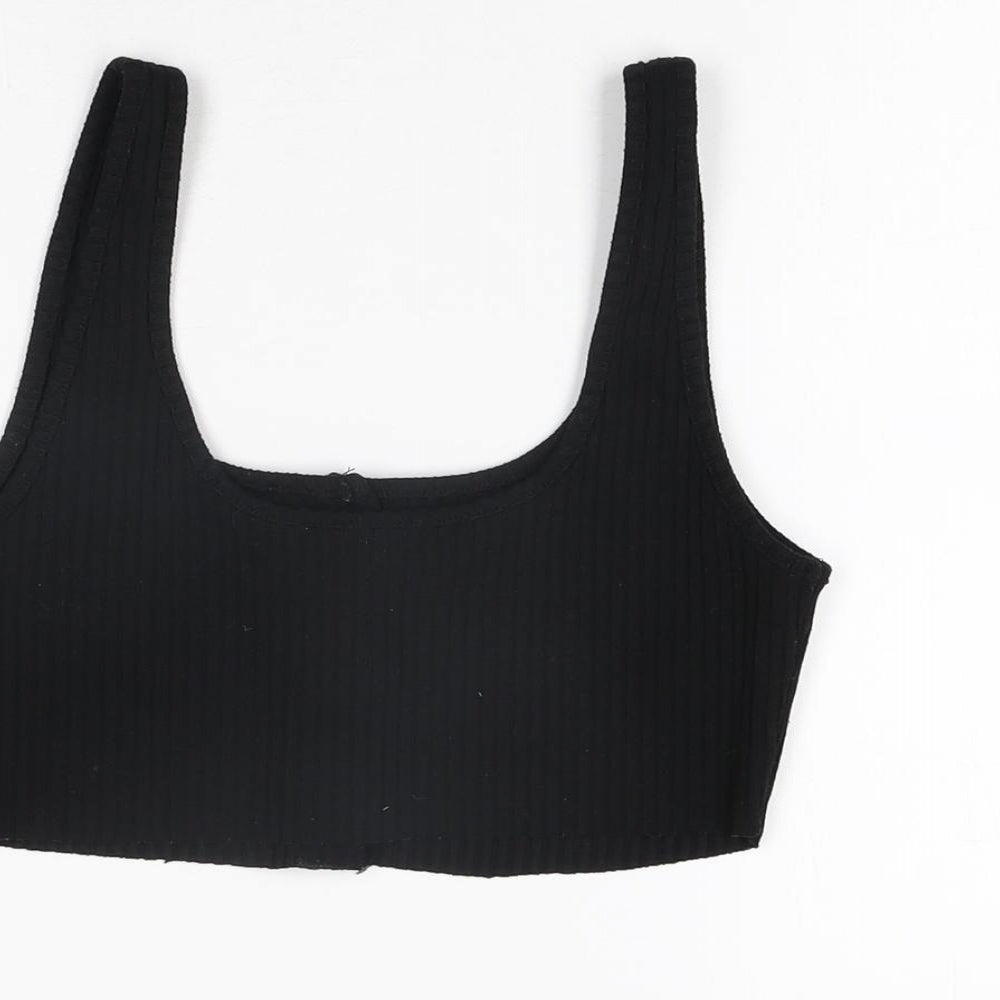 Womens UK Size 10 Topshop Black Cropped T-Shirt