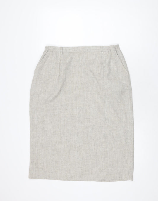 Additional front view of Oscar B women’s beige polyester straight & pencil skirt, size UK 18, zip