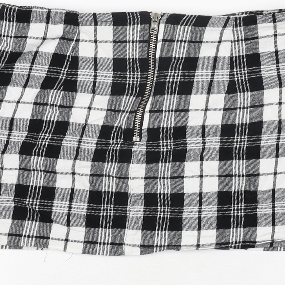 ASOS Womens Black Plaid Cotton Mini Skirt Size 8 Zip