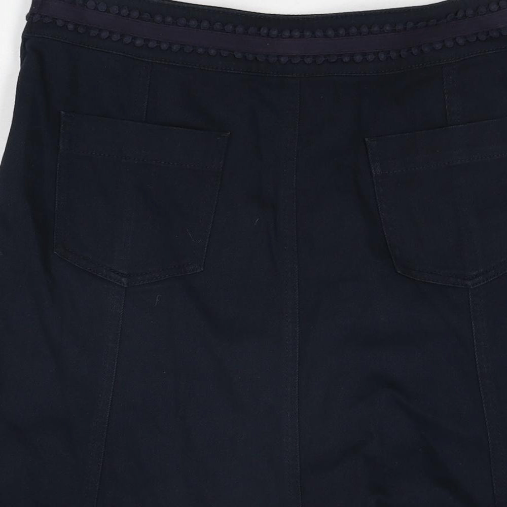 Per Una Womens Blue Cotton Flare Skirt Size 10 Zip