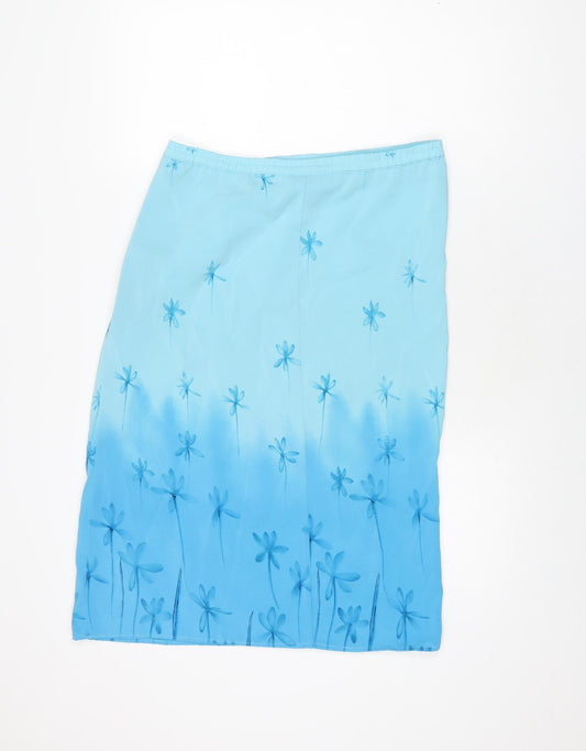 Bonmarché Womens Blue Floral Polyester Straight & Pencil Skirt Size 14 Zip