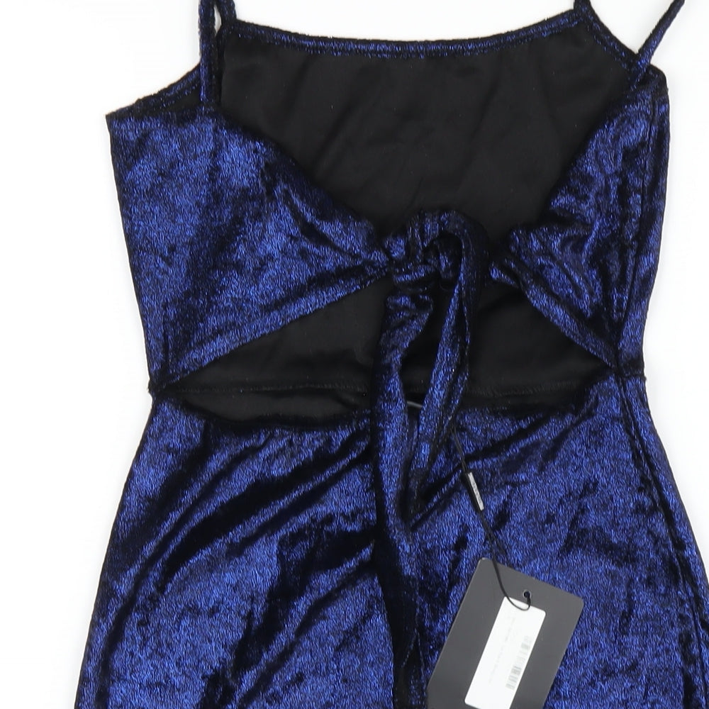 PRETTYLITTLETHING Womens Blue Polyester Bodycon Size 8 Square Neck Pullover