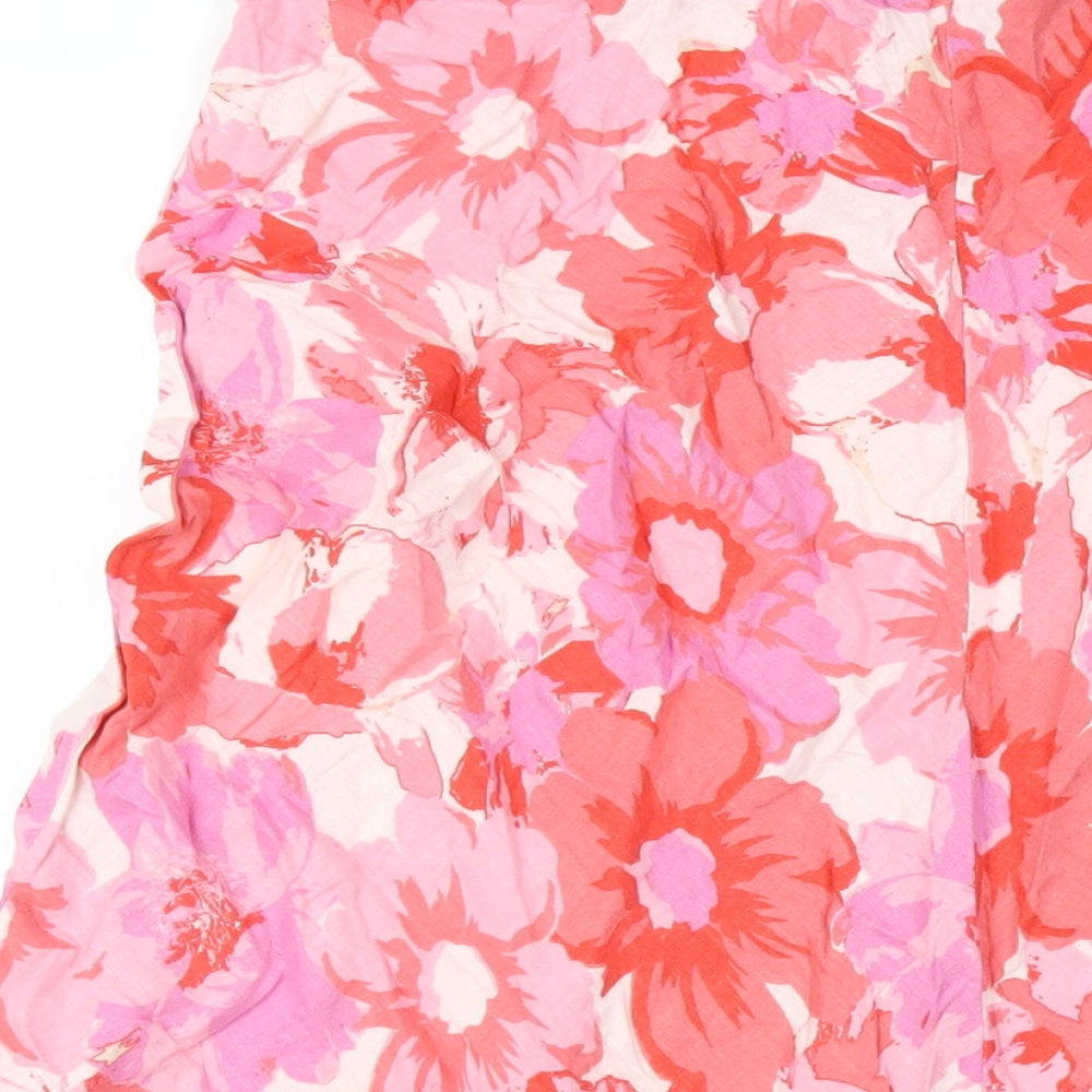 M&Co Womens Pink Floral Linen A-Line Skirt Size 18