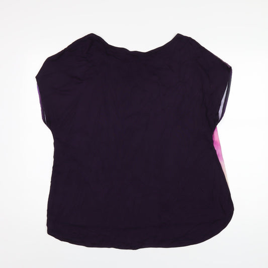 Great Plains Womens Purple Viscose Basic T-Shirt Size L Round Neck