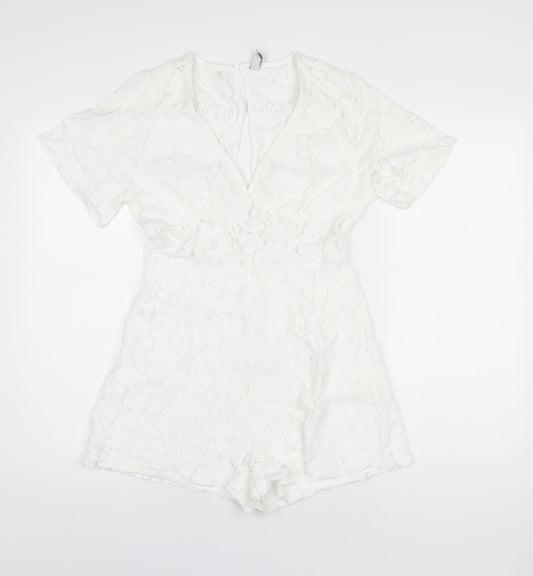 Amisu Womens White Polyester Playsuit One-Piece Size 8 Zip