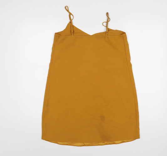 Missguided Womens Yellow Polyester Slip Dress Size 10 V-Neck Pullover