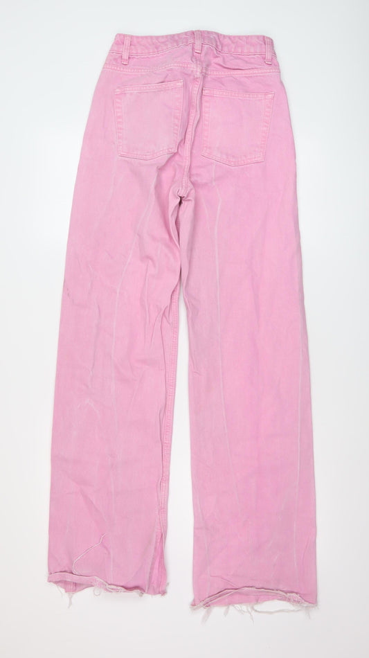 Denim & Co. Womens Pink Cotton Wide-Leg Jeans Size 6 L32 in Regular Button