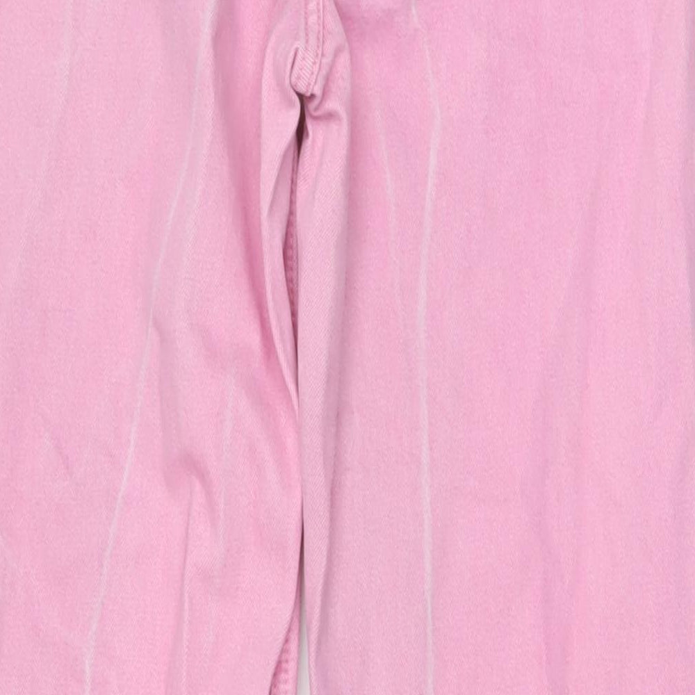 Denim & Co. Womens Pink Cotton Wide-Leg Jeans Size 6 L32 in Regular Button