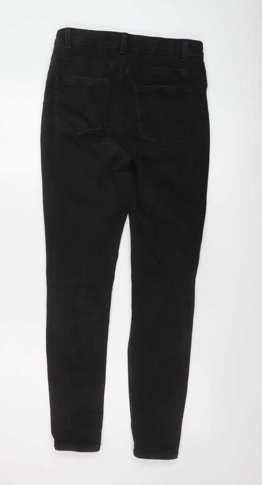 Back view of Denim & Co. women’s black cotton skinny jeans, size UK 12, 29-inch leg regular button