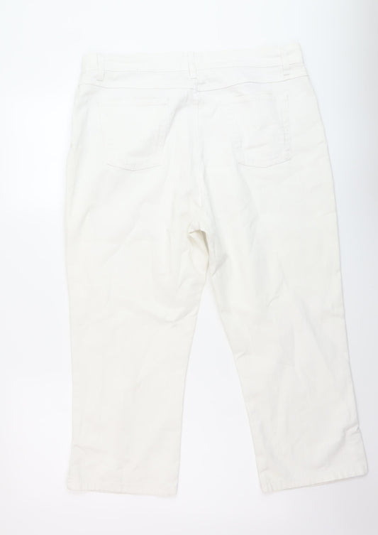 Per Una Womens White Cotton Capri Jeans Size 18 L23 in Regular Button