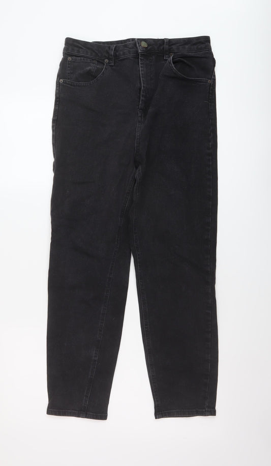 Additional front view of ASOS women’s black cotton straight jeans, size UK 30, in, 26-inch leg regular button
