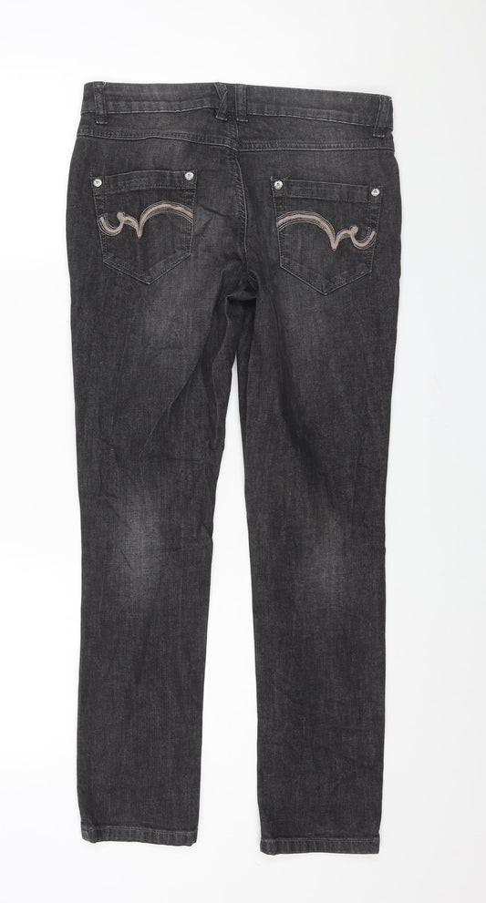 Falmer Womens Grey Cotton Straight Jeans Size 8 L29 in Regular Zip