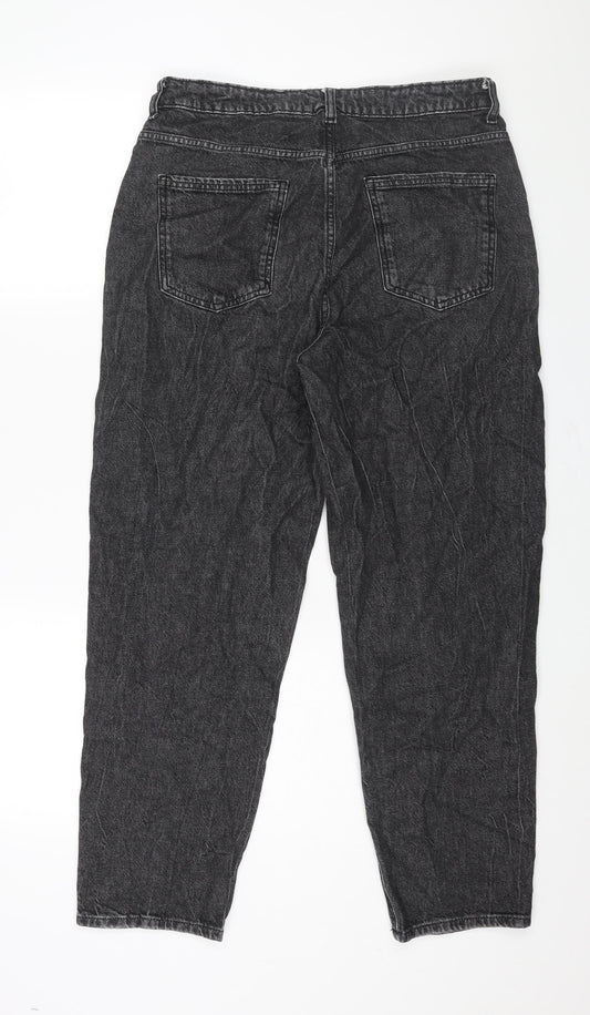 George Womens Black Cotton Mom Jeans Size 14 L28 in Regular Zip