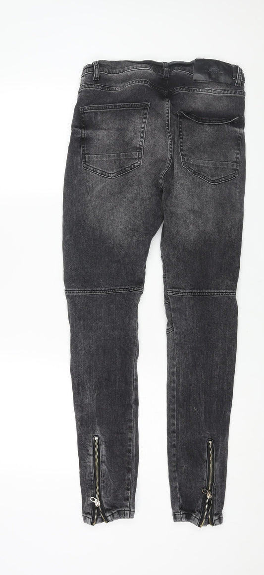 Zara Mens Grey Cotton Skinny Jeans Size 32 in L30 in Regular Zip - Biker Style