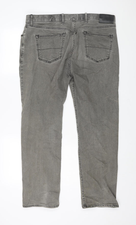 Marks and Spencer Mens Grey Cotton Straight Jeans Size 38 in L31 in Regular Zip