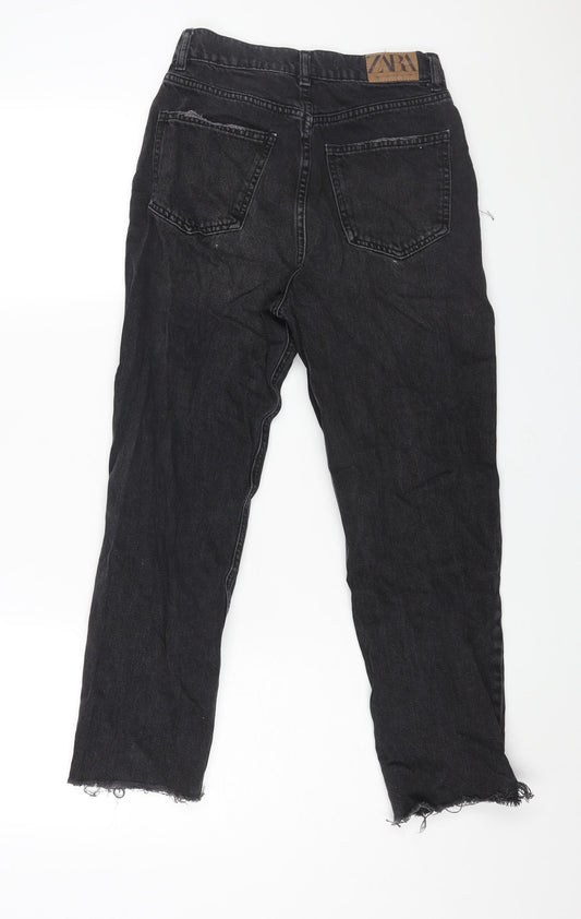 Zara Womens Black Cotton Mom Jeans Size 6 L24 in Regular Zip