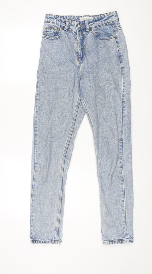 Additional front view of Denim & Co. women’s blue cotton mom jeans, size UK 6, 30-inch leg regular zip
