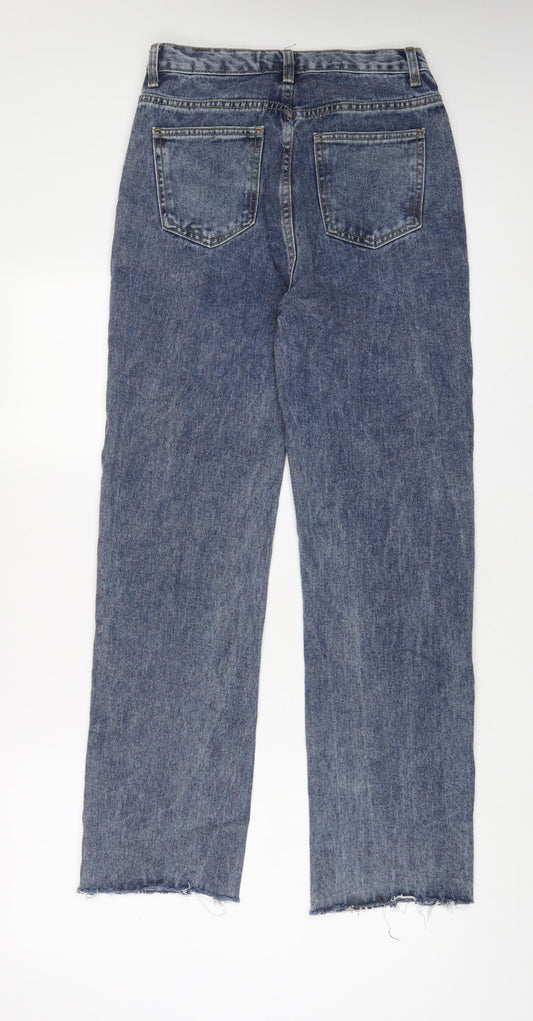 PRETTYLITTLETHING Womens Blue Cotton Straight Jeans Size 8 L29 in Regular Zip