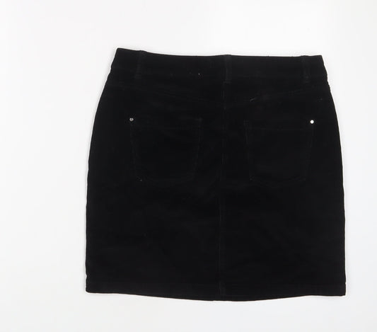 Dorothy Perkins Womens Black Cotton A-Line Skirt Size 8 Zip