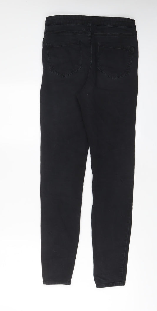 Back view of Denim & Co. women’s black cotton skinny jeans, size UK 12, 29-inch leg regular zip
