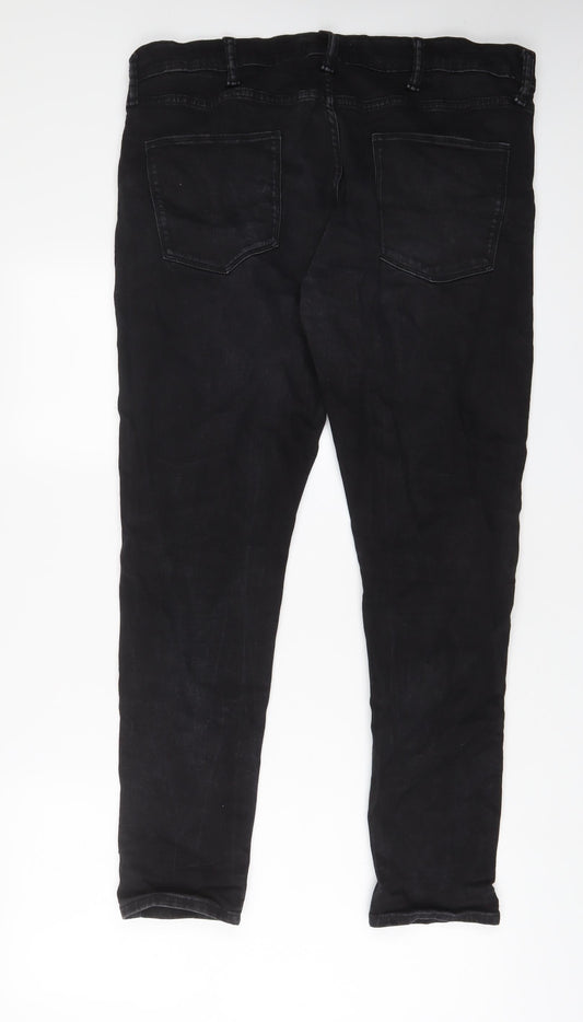 Marks and Spencer Mens Black Cotton Skinny Jeans Size 38 in L31 in Regular Zip