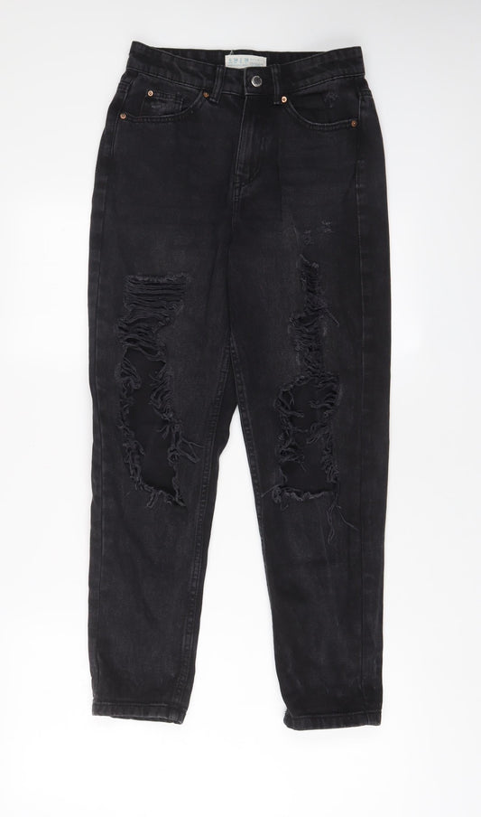 Additional front view of Denim & Co. women’s grey cotton straight jeans, size UK 6, 27-inch leg regular zip