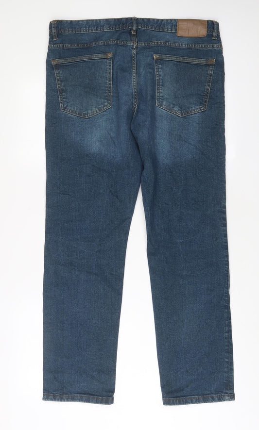 Denim & Co. Mens Blue Cotton Straight Jeans Size 36 in L30 in Regular Button