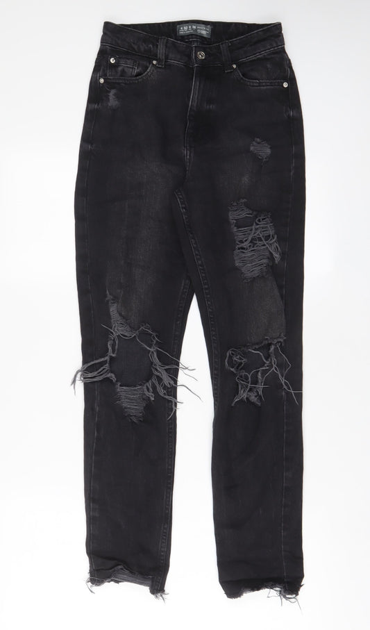 Additional front view of Denim & Co. women’s black cotton straight jeans, size UK 4, 28-inch leg regular zip