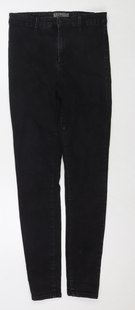 Additional front view of Denim & Co. women’s black cotton skinny jeans, size UK 12, 30-inch leg regular zip