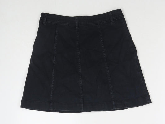 H&M Womens Black Cotton A-Line Skirt Size 8 Button