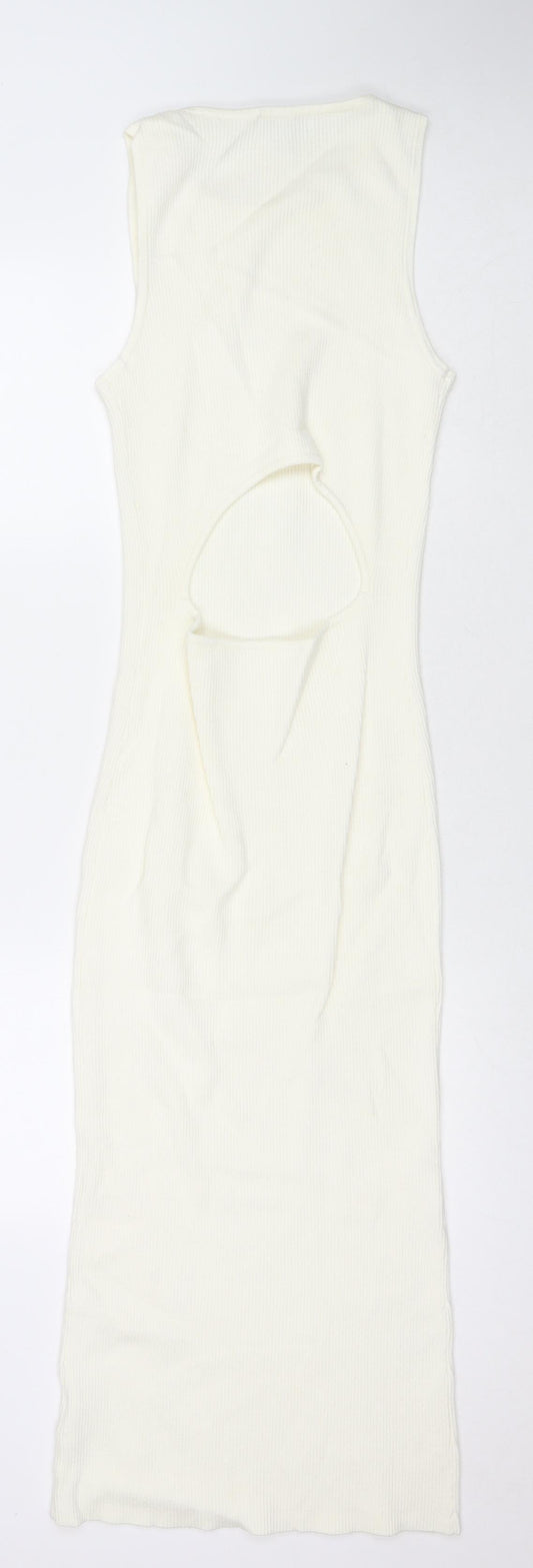 Pretty Lavish Womens White Polyester Maxi Size S Round Neck Pullover