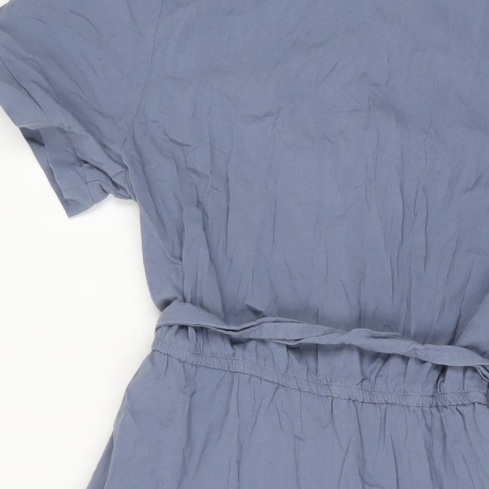 Blue Vanilla Womens Blue Cotton A-Line Size 12 V-Neck Button